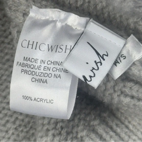 Chicwish Light Gray Embroidered Black Heartbeat Pullover Sweater Small Medium - Picture 7 of 9